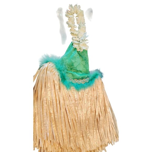 Wine Bottle Cover Green Hawaiian Hula Skirt Floral Top & Faux Grass Skirt For Wi - Picture 4 of 4